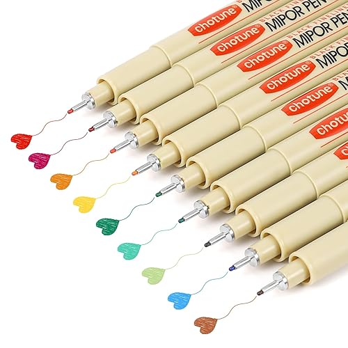 Micro Fineliner Drawing Art Pens: 9 Colors Fine Point 0.5mm Bible No Bleed Smooth Journal Zentangle Study Supplies Colored Waterproof 05 Micro Line Needle Tip Fineliner Thin Gel Felt Ink Marker - 9 Colors 05(0.50mm)
