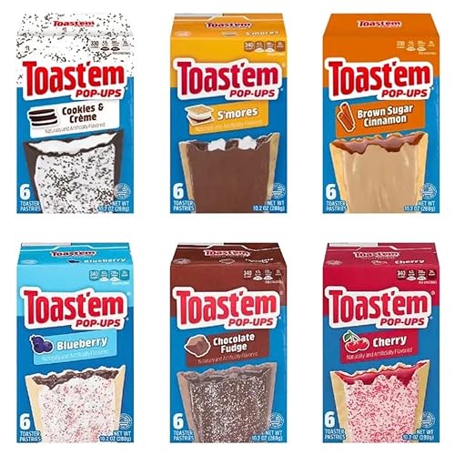 Toast'em Pop Ups Toaster Pastries | American | Multiple Flavours | 6 Toaster Pastries per Box | 288g | Pack of 6 | Similar to Pop Tarts