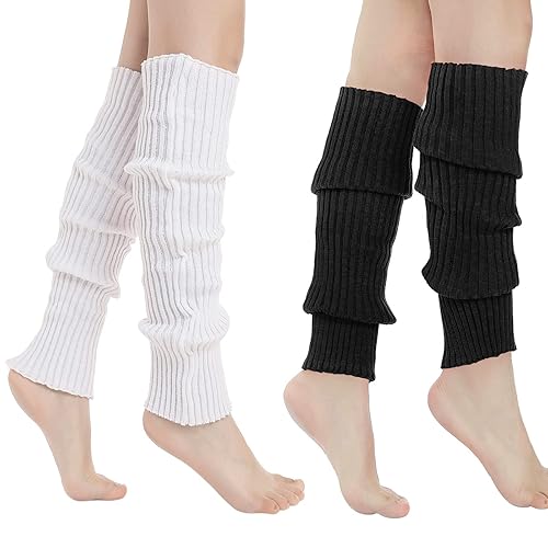 Sarfel Leg Warmers for Women 80s Ribbed Knit Leg Warmer Custume Womens Leg Warmers Sports Party Accessories - One Size - White & Black