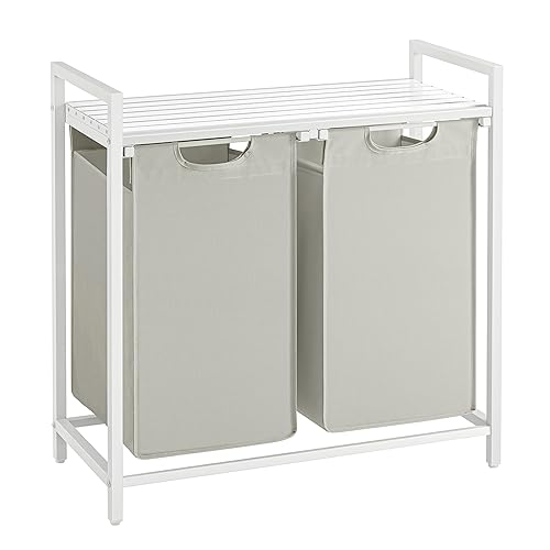 VASAGLE Laundry Hamper, Laundry Basket, Laundry Sorter with 2 Pull-Out and Removable Bags, Shelf, Metal Frame, 2 x 12.1 Gallons (46L), 28.8 x 13 x 28.4 Inches, White UBLH201W01 - 2 Bags (28.8"L x 13"W x 28.4"H) - White