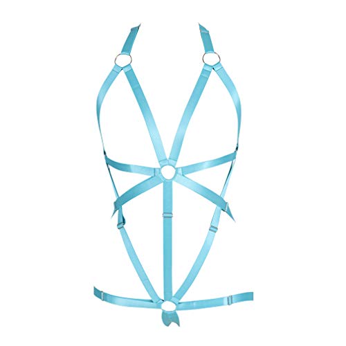 Body Harness Full for Women Garter Belts Set Strappy Adjust Gothic Punk Art Wear Elastic - Mlcn0031-jade Green