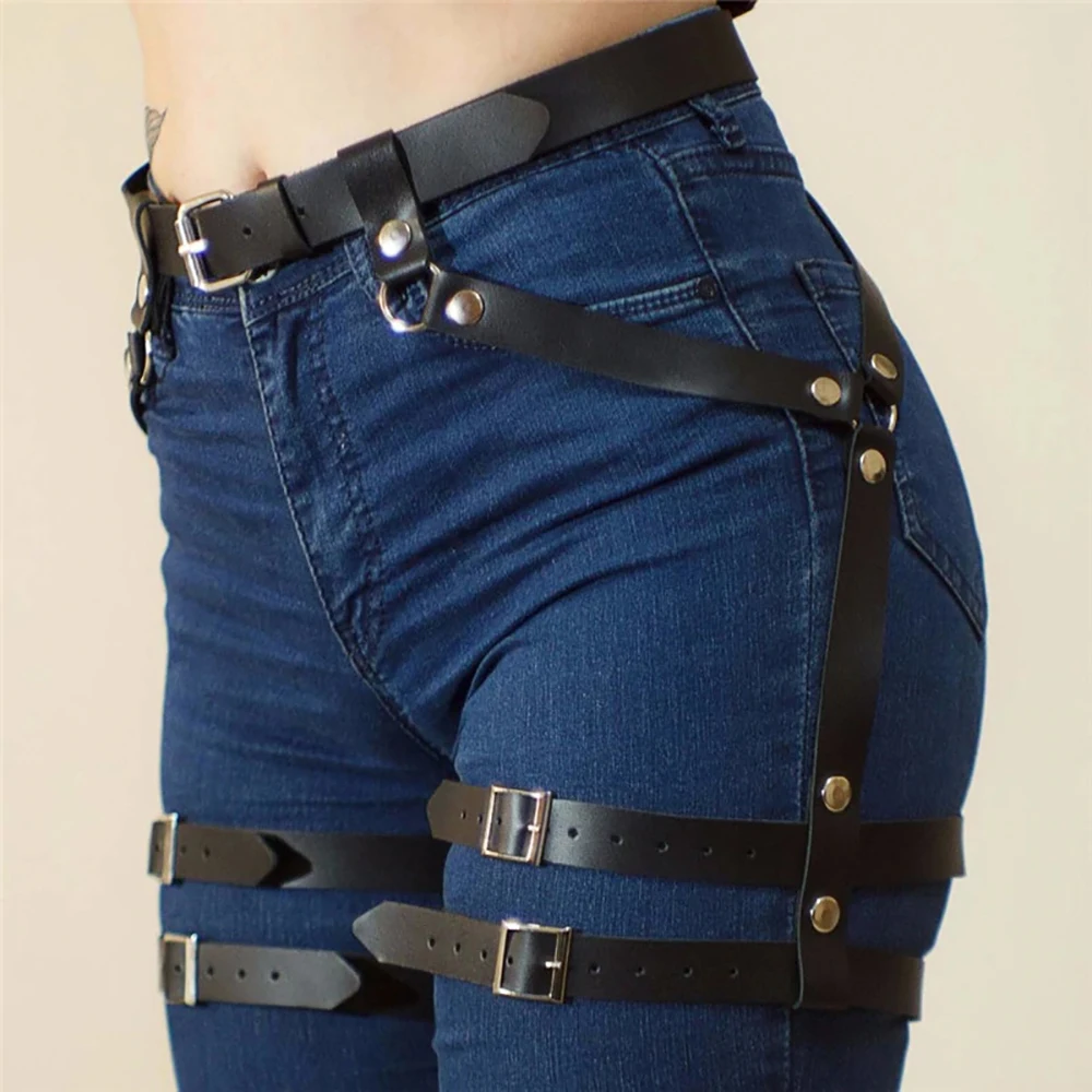 Harness for Women Sexy Leg Harness Suspenders Pu Leather Studded Decor Harness Women Harness Fetish Clothing Bondage Lingerie - AliExpress 