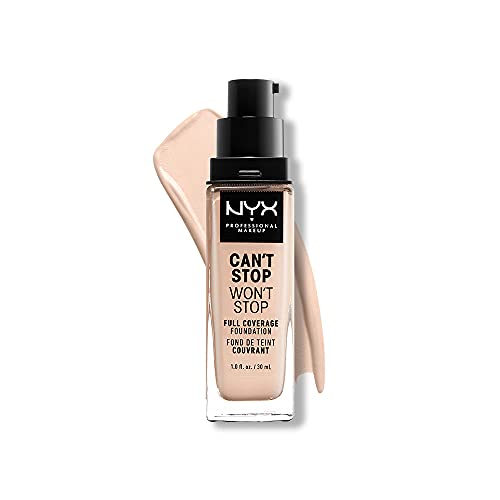 NYX PROFESSIONAL MAKEUP Can't Stop Won't Stop Foundation, 24h Full Coverage Matte Finish - Light Porcelain - 01.3 LIGHT PORCELAIN - 1 Fl Oz (Pack of 1)