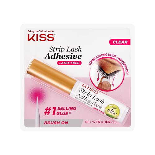 KISS Strip Lash Adhesive, Lash Glue, 24hr Strip Eyelash Adhesive, Clear, Includes Lash Adhesive, Long Lasting Wear, Can Be Used with Strip Lashes and Lash Clusters - 0.17 Ounce (Pack of 1) - Clear