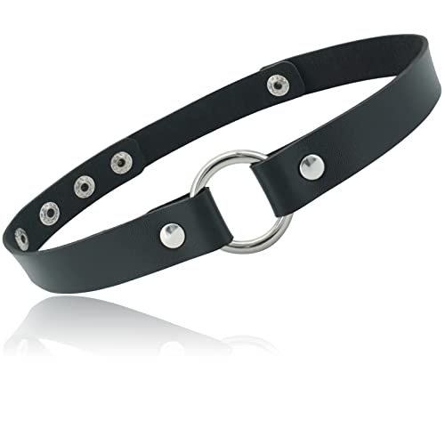 ETHOON Adjustable Leather Choker Collar Soft PU Circle Punk Choker Necklace for Women Girls - Black-XL