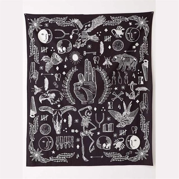 Black and white occult wall tapestry 145cmx165cm - Black / M(150cmx130cm)