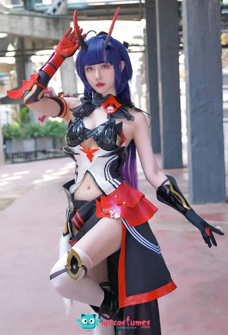 88.99US $ |Miccostumes Women Raiden Mei Cosplay Costume Top and Skirt with Thigh Socks and Headdress| |   - AliExpress