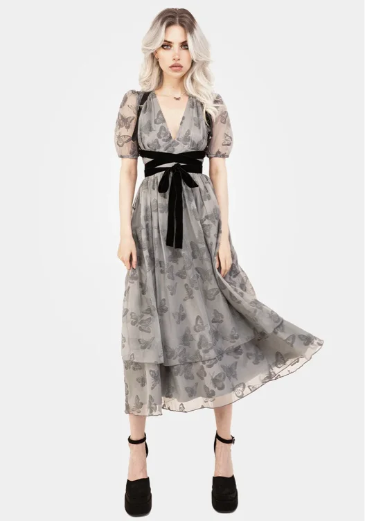 Vanessa Butterfly Print Organza Puff Sleeve Midaxi Dress | UK 10