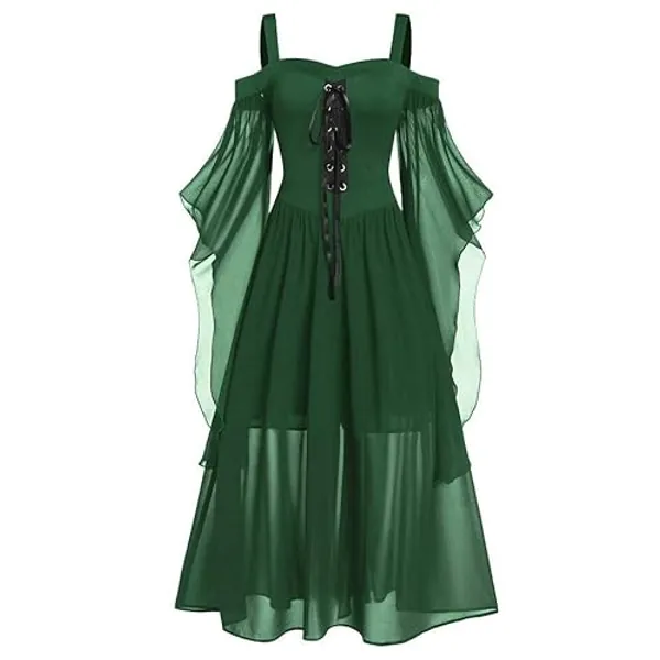 TWGONE Renaissance Faire Costume Women Off The Shoulder Halloween Dress Cosplay Costumes Plus Size Gothic Clothes - XX-Large - Green