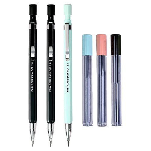 Acfun 3pcs 2.0 mm Mechanical Pencil with 18pcs Black Lead Refills, Cute Kawaii Pencils for Draft Drawing Writing Crafting Art Sketching Office School Supplies Korean Stationery, Random Color