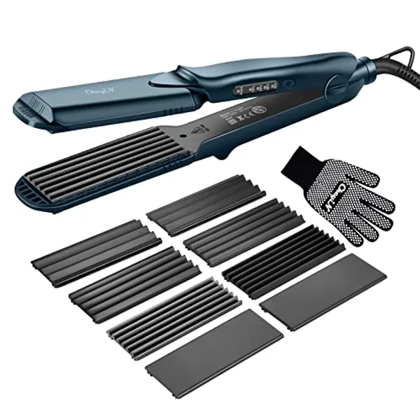 CkeyiN Kreppeisen für Haare,4 in 1 Haarglätter Glätteisen Keramik,Multistyler Glätteisen Set Welleneisen Temperaturregelung Glattes und Hair Crimper