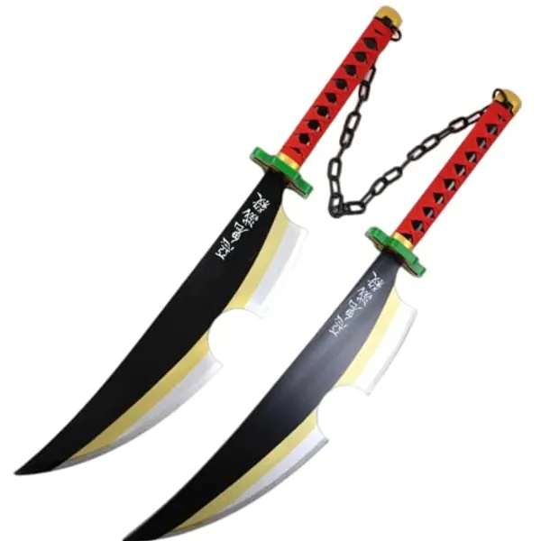 damdos Hallween Props Demon of Slayer Cosplay Sword,32" Kimetsu No Yaiba Tengen Uzui Twin Cosplay Swords Birthdays Gifts(2PCS Sets)