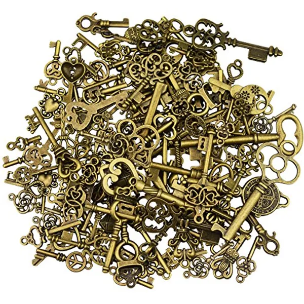 125Pcs Antique Bronze Vintage Skeleton Key Charms DIY Necklace Pendant for Wedding Party Favor & Birthday Party