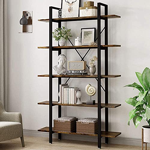 YOLEO Bookcase 5 Tiers, Standing Book Shelf, Shelving Unit, Tall Book Case with Steel Frame, Display Storage Rack for Living Room, Home Office, Bedroom,Rustic Brown - Rustic Brown