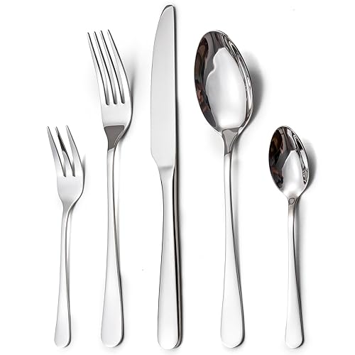 LAZAHOME Besteck Set, Edelstahl Spiegelpoliert 30 teilig Besteckset für 6 Personen, Essbesteck Set mit Messer Gabel Löffel für Familie/Party/Hotel/Restaurant, Silber Tafelbesteck, Spülmaschinenfest - Silber - 30 Stück