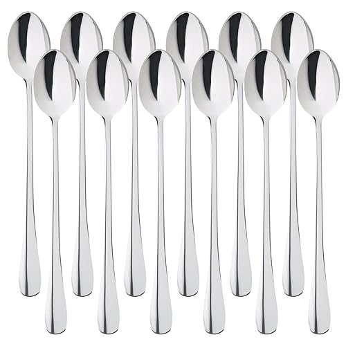 12 Stück Latte Macchiato Löffel Set Eislöffel Lange Teelöffel Löffel Langer Stiel Dessertlöffel Kaffeelöffel Cocktail Löffel Rice Löffel Lang Edelstahl Longdrinklöffel Joghurtlöffel - Pointed Spoon