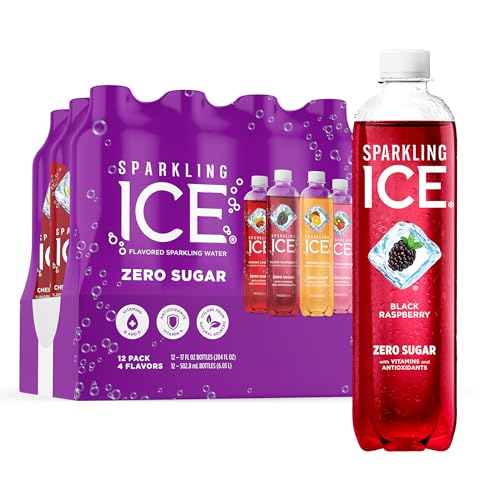 Sparkling Ice Purple Variety Pack, Flavored Water, Zero Sugar, with Vitamins and Antioxidants, 17 fl oz, 12 count (Black Raspberry, Cherry Limeade, Orange Mango, Kiwi Strawberry) - Purple Variety Pack - 17 Fl Oz (Pack of 12)