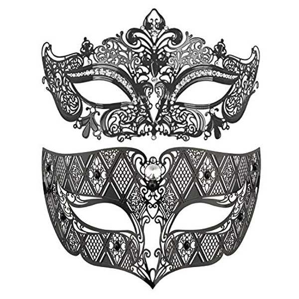 Thmyo Couples Venetian Laser Cut Masquerade Mask,Halloween Mardi Gras Party Mask (Black & black)