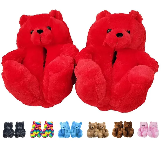 Teddy Bear Slippers, Plush Animal Slippers Winter Warm Shoes