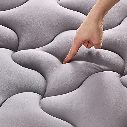 SLEEP ZONE Cooling Mattress Topper Queen Mattress Pad, Quilted Fitted Mattress Cover, Machine Washable, Soft Fluffy Down Alternative, Deep Pocket 8~21 inch (Grey, Queen) - Cooling Cover - Grey - Queen