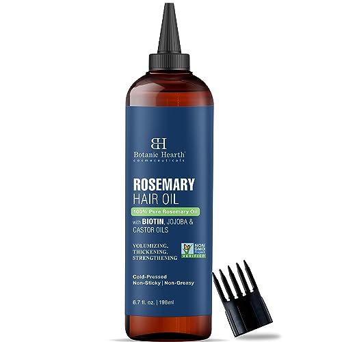 Botanic Hearth Rosemary Hair Oil with Biotin for Hair Care, Strengthening, Nourishing, and Volumizing Formula with Jojoba Oil and Castor Oil - Non GMO Verified, 6.7 fl oz - Rosemary