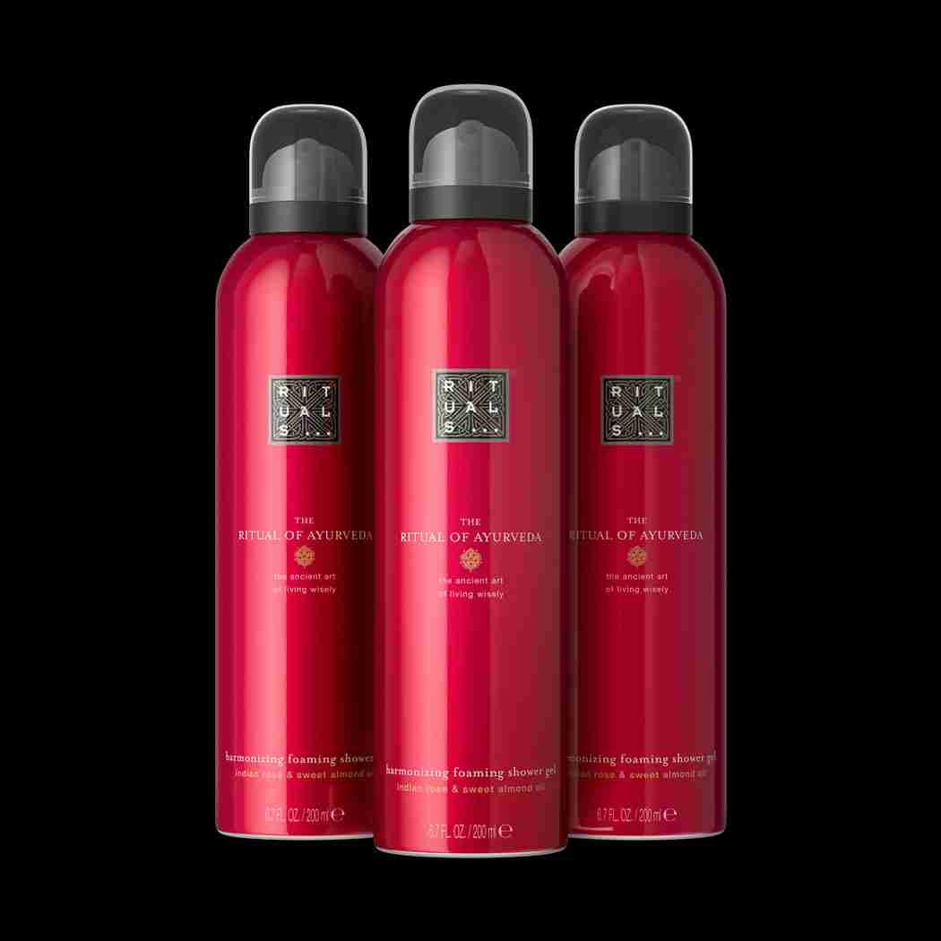 RITUALS The Ritual of Ayurveda Vorteilspack mit 3 x Duschschaum – Duschgel mit indischer Rose und Süßmandelöl – Ausgleichender Duft – Value Pack 3 x 200 ml - Ayurveda - 200 ml (3er Pack)
