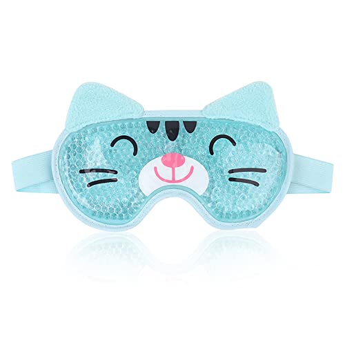 NEWGO Gel Eye Mask Reusable Hot Cold Therapy Cooling Eye Mask with Plush Backing, Relief for Puffy Eyes, Dry Eyes, Dark Circle, Swollen Eyes, Headache, Migraine - Blue Cat - Blue Cat