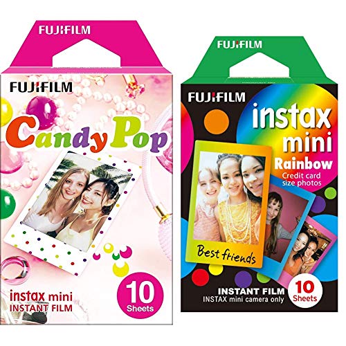 instax mini insant film, Rainbow border, 10 shot pack, suitable for all instax cameras and printers & mini instant film Candypop border, 10 shot pack, suitable for all cameras and printers - mini - 10 shot, Rainbow - + Candy pop Mini Film, 10 Shot Pack