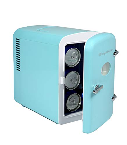 Frigidaire EFMIS175 Retro 9-Can Mini Personal Fridge Portable Cooler for Car, Office, Bedroom, Dorm Room, or Cabin, 11.8"D x 7.1"W x 10.1"H, Blue - Blue - Refrigerator