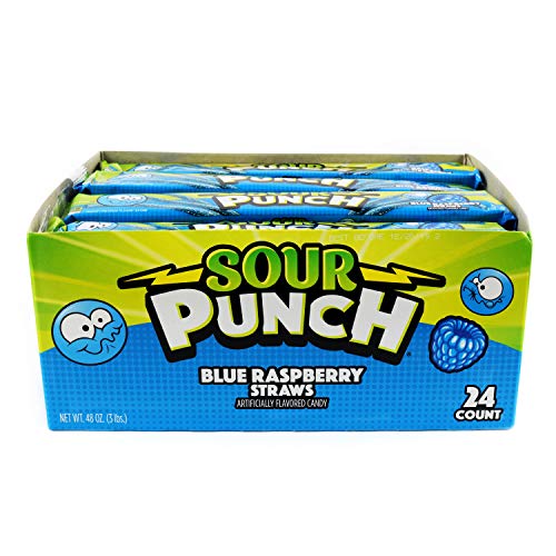 Sour Punch Straws, Sweet & Sour Flavored Soft, Chewy Candy, Tray, Blue Raspberry , 2 Ounce (Pack of 24) - Blue Raspberry - 2 Ounce (Pack of 24)