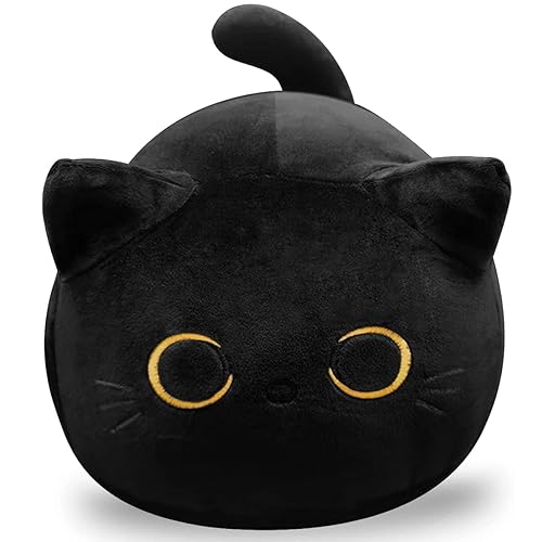 CHNBF 3D Black Cat Plush Toy, 17.7" Black Cat Pillow, Animal Soft Plush Pillow Baby Plush Toy Cat Shape Design Cute Cat Waist Cushion, As Birthday, Halloween, Christmas Decoration - Large