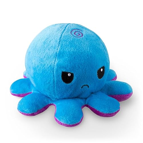TeeTurtle - The Original Reversible Octopus Plushie - Purple + Blue - Cute Sensory Fidget Stuffed Animals That Show Your Mood, Angry Blue + Happy Purple, 4 inch - Angry Blue + Happy Purple