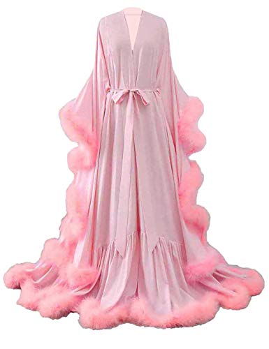 yinyyinhs Feather Bridal Robe Lingerie Robe Nightgown Bathrobe Sleepwear YY293 - 3X-Large - Blush
