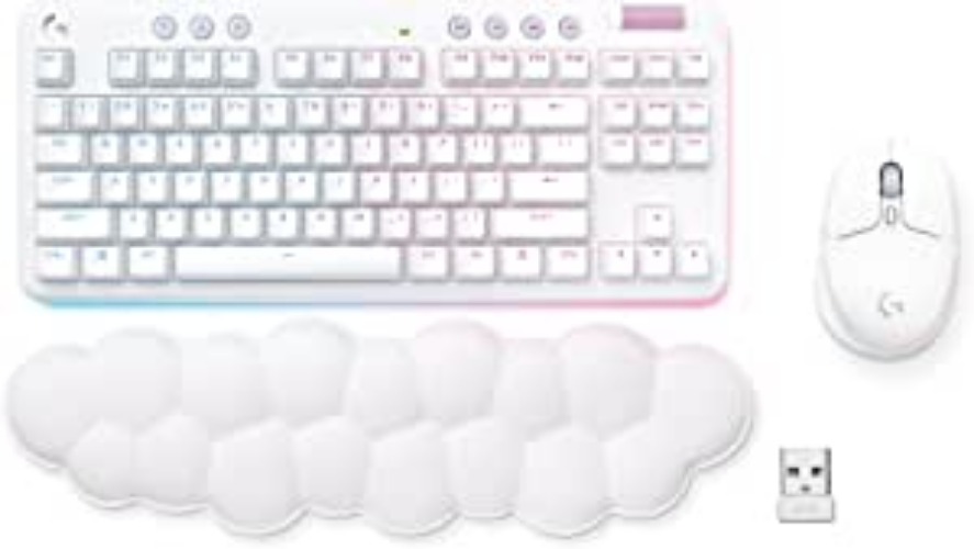 Logitech G Wireless Gaming Combo, G715 Keyboard and G705 Mouse, Customizable LIGHTSYNC RGB Lighting, Lightspeed Wireless, Bluetooth, Lightweight, PC/Mac/Laptop - White Mist