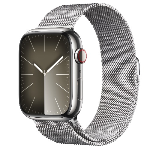 Apple Watch Series 9 GPS + Cellular, 45mm Silver Stainless Steel Case with Silver Milanese Loop