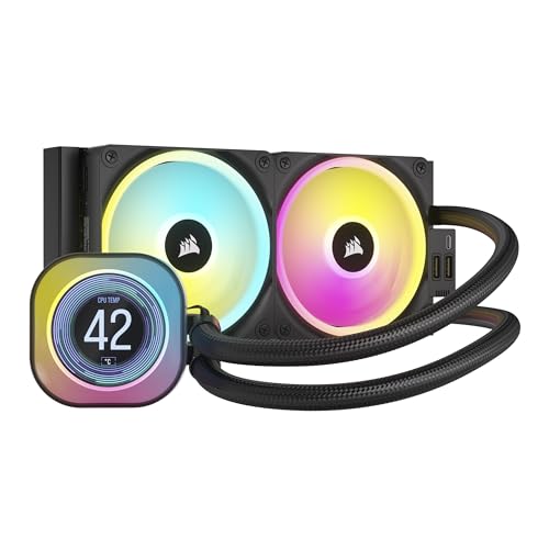 CORSAIR iCUE Link H100i LCD Liquid CPU Cooler - 240mm AIO - QX120 RGB Fans - 2.1” IPS LCD Screen - Fits Intel LGA 1700, AMD AM5 - iCUE Link System Hub Included - Black - Black - 240mm AIO