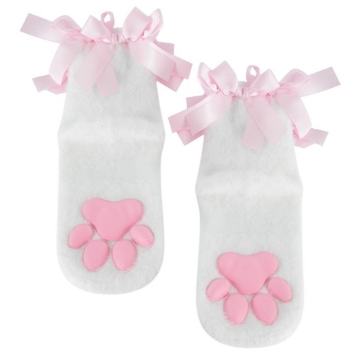 Pawsome 3D Fur Padded Socks - White & Pink Socks