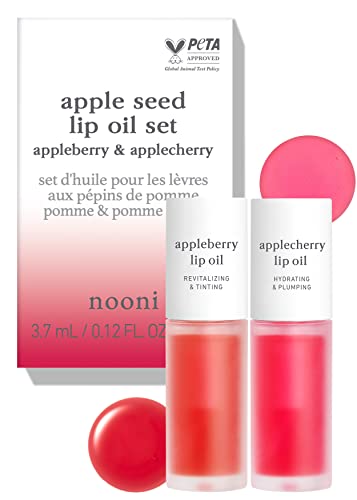 NOONI Appleseed Lip Oil Set - Appleberry & Applecherry | with Apple Seed Oil, Lip Oil Duo, Lip Stain, Gift Sets, For Chapped and Flaky Lips - 13 Red Duo (Appleberry & Applecherry)