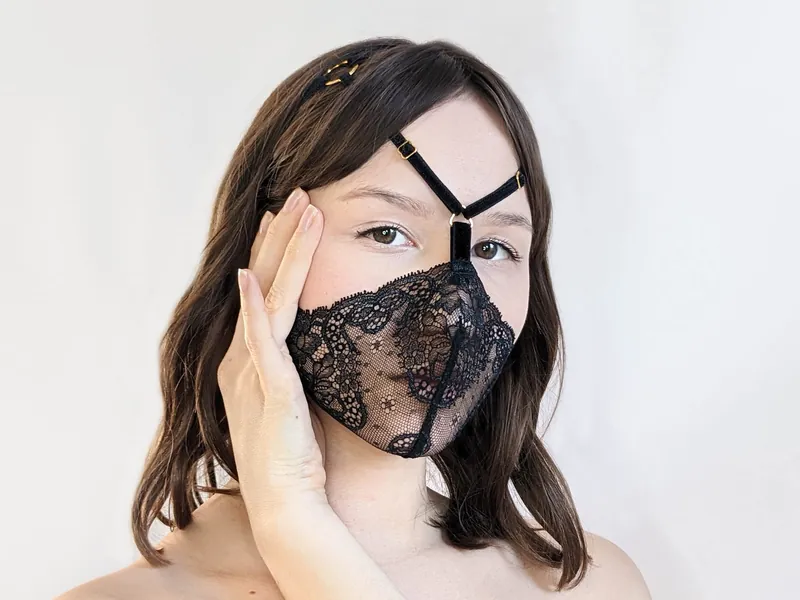 BDSM Face Mask | Submissive Christmas Gift | Lace Face Harness | Sexy Christmas Gift Ideas | Velvet Strappy Harness | Lingerie Accessories
