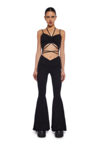 Reverb V-Cut Bell Bottom Jumpsuit | BLACK / Medium