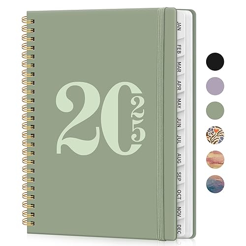 2025 Planner Weekly and Monthly, January 2025 - December 2025, Hardcover 2025 Calendar Planner Book with Tabs, Inner Pocket, Ideal for Office Home School Supplies - A5 (6.3" x 8.5"), Spiral Bound, Green - A-Green