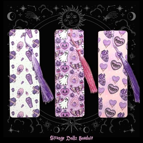 Back in stock - Set of 3 bookmarks, Pastel Goth stationery, Spooky cute, Halloween, Strange Dollz Boudoir