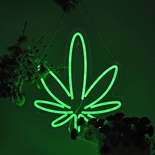 Neon Sign Green Leaf form Factor with Dimmable Switch LED Neon Signs Beer Bar Man Cave Club Bedroom Neon Light Sign for Office Hotel Pub Cafe Wedding Birthday Party Man Cave Neon Art Wall Lights - green