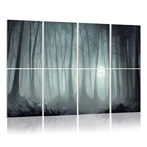 Self-Adhesive Art Acoustic Panels misty forest Dark tree silhouette Tree tricks blue mist night forest 8 Pack Acoustical Soundproof Wall Panels Reduce Room Echo Reverberation Acoustic Treatment - color-11