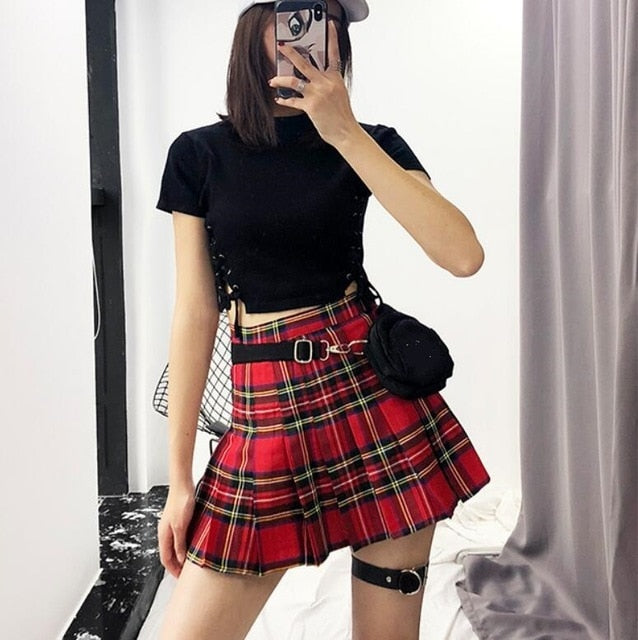 Red Plaid Skirt - Red / XL