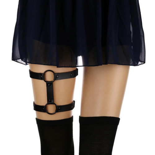 Glam Gothic Leather Garter for Women - Black