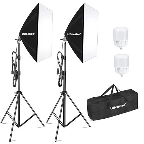UBeesize Softbox Photography Lighting Kit, 27” x 20” Continuous Lighting Kit with 2pcs 40W E27 Socket 6500K Bulbs, Professional Photo Studio Lighting for Video Recording, Portrait Shooting - Rectangular Softbox+Daylight Bulb