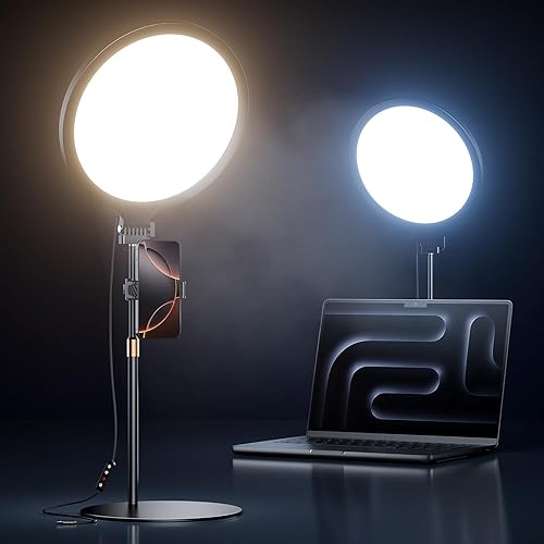 10.5" Desk Ring Light with Stand, Full-Screen Selfie Ring Light for Desk with Phone Holder, Adjustable Laptop Light for Video Recording, Zoom Lighting for Computer, Zoom Calls, Live Streaming, Podcast