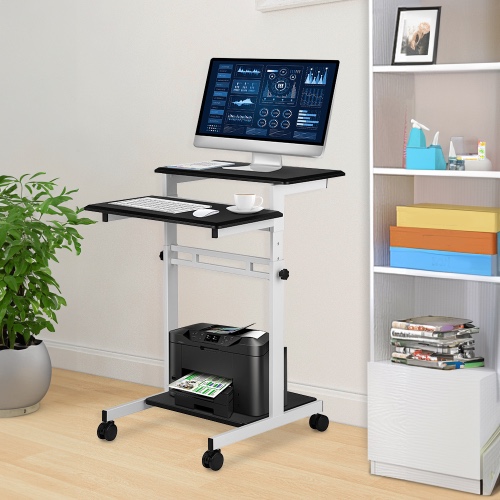 Adjustable 3 Tier Laptop Standing Desk With Lockable Wheels