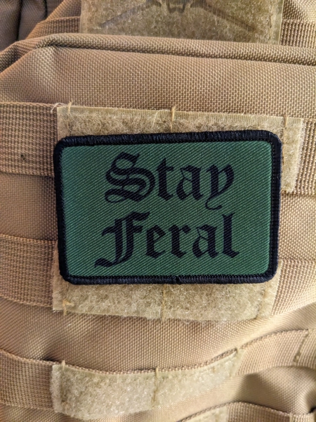 Feral girls and boys meme OD green 2"x3" morale patch with hook and loop backing